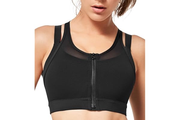 Yvette High Impact Women Sports Bra Front Closure Double Deck Mesh Running Bra for Plus Size for Plus Size