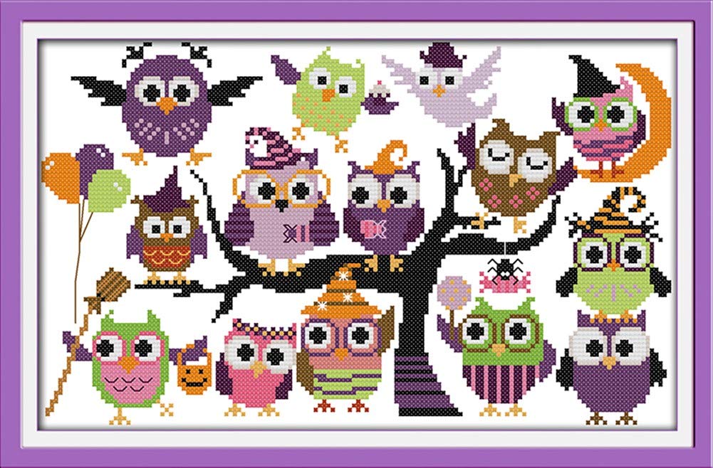 Awesocrafts Cross Stitch Embroidery Kits, Interesting Halloween Cute Owls Pictures Templates Embroidery Set Counted Pattern