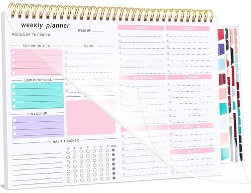 Weekly To Do List Notepad, 8.5''x11'' Weekly Desk Planners with 52 Tear Off Sheets Undated Planner Habit Tracker & Productivity Organizer for Home and Work, Pink