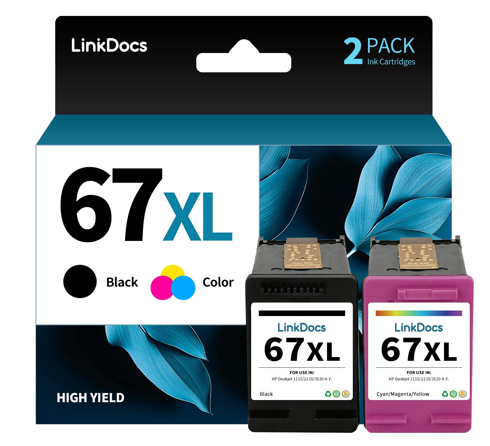 Photo 1 of LinkDocs 67xl Ink Cartridges Combo Pack Remanufactured Replacement for HP Ink 67 Work with HP Envy 6055 6055e Envy Pro 6400 6455 DeskJet 2732 2752 Printers (2-Pack Black&Tri-Color)
