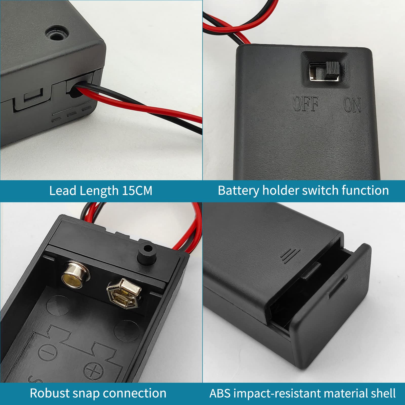 6PCS 9V Battery Holder,9 Volt Battery Holder with Leads，Widely Used in Student Experiments,LED Strips or Other Devices with 9V Batteries (6 Pack)