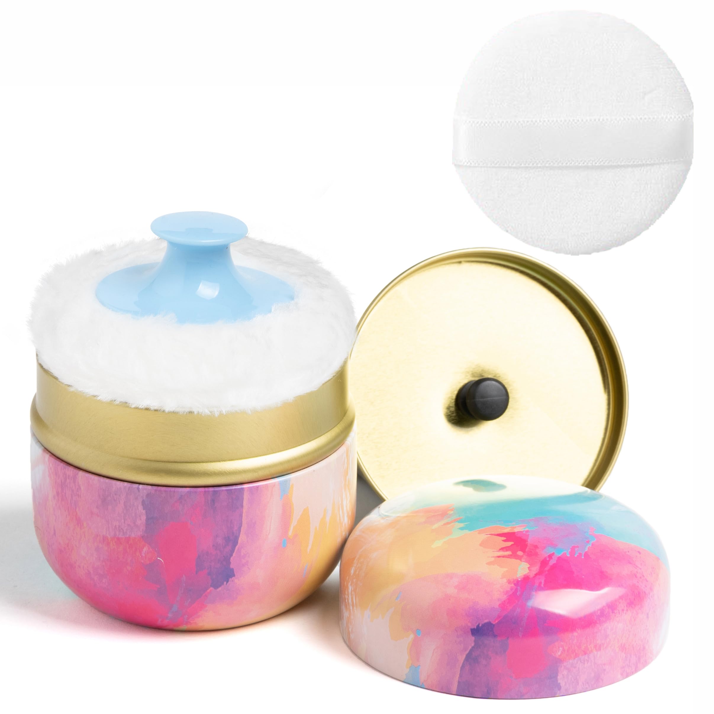 Photo 1 of Powder  And Powder Container for Body Dusting Powder Case with Puff for Baby and Women,Loose Powder Containers with Puff for Travel (Rainbow1)