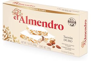 El Almendro Turrones, Turron Duro Nougat Christmas Candy, Crunchy Almond Torrone From Spain, Traditional Spanish Brittle, Holiday Dessert, Gluten Free, 1 Box, 7oz.