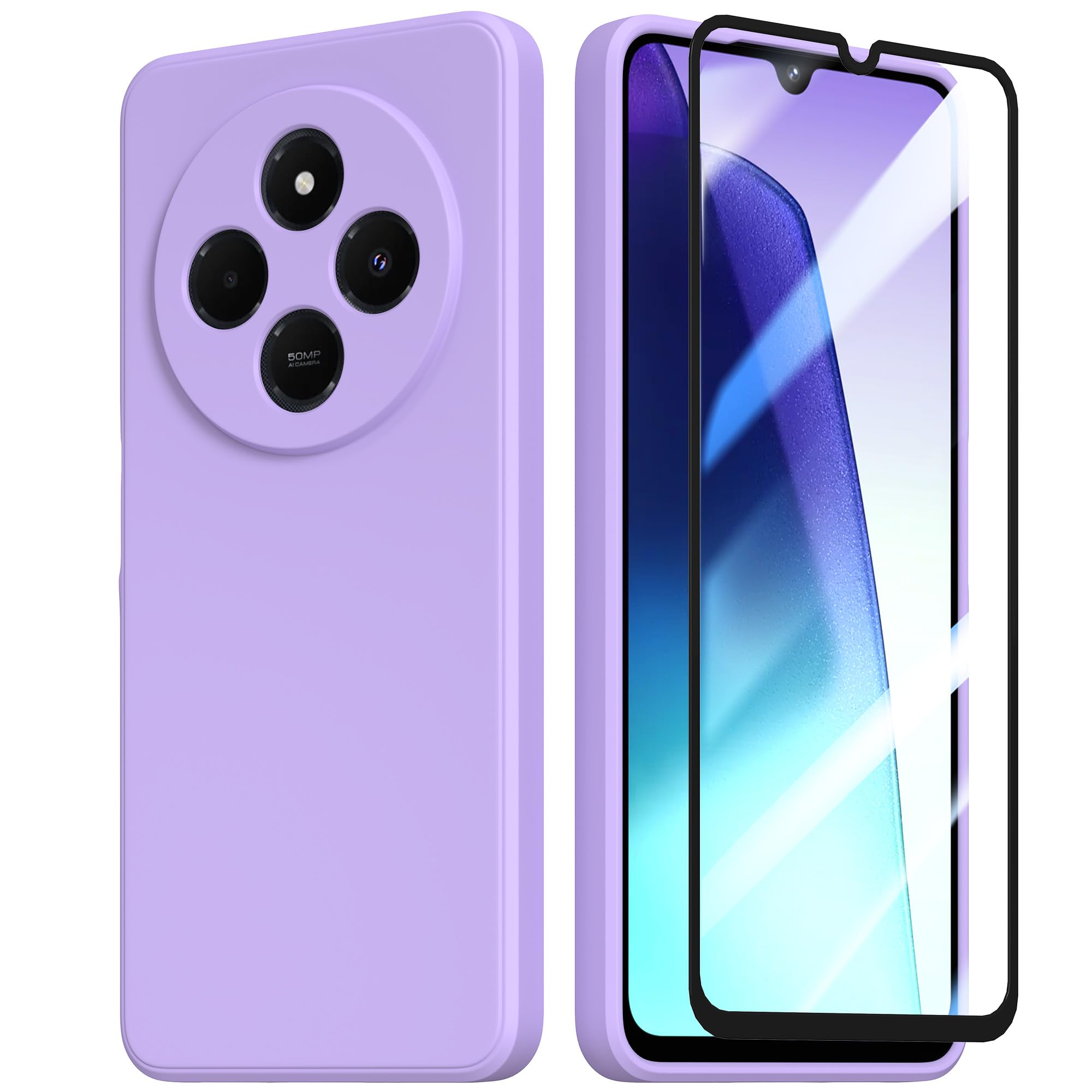 Namenand for Xiaomi Redmi 14C 4G Phone Case, with 1 Pack Tempered Screen Protector, Camera Lens Full Protection, Liquid Silicone Slim Shockproof Cover Phone Case Xiaomi Redmi 14C 4G 6.88 Inch - Purple