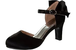Badgley Mischka Girls Dress Shoes - Kids High Heel Pumps Slip-On Party Block Closed Toe Sandal Satin with Bow (Little Kid/Big Kid) (Black/White/Red/Pink)