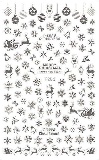 Disegni Di Natale 3d.1 Fogli Unghie Disegni Di Natale 3d Adesivo Per Unghie Con Fiore Di Neve 3d Blu Nero Bianco Argento Oro Adesivo Fai Da Te Stamping Per Unghie F283 Nero Amazon It Bellezza