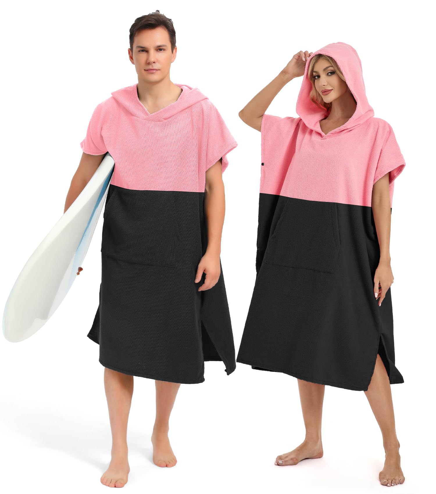 Photo 1 of Abahub Surf Poncho Men & Women Towel Poncho Adult with Hood, Thick Quick Dry Changing Poncho Towel, Microfiber Wearable Cover Up for Surfing Beach Swim - Absorbent Changing Towel M (Pink/Black)