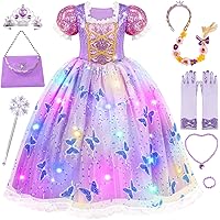 Meland Princess Dress Up for Girls, Light Up Princess Costume, Toddler Halloween Costume for Girls Age 3-10
