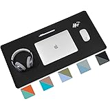 Aothia Desk Pad, Multifunctional Dual-Sided Office Desk Mat, Smooth Surface Soft Mouse Pad, Easy Clean Waterproof Pu Leather Desk Cover, Desk Writing Mat for Office/Home (31.5" x 15.7", Black)