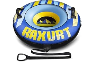 Raxurt Heavy Duty Snow Tube with Premium Canvas Cover, Inflatable Snow Sled for Kids and Adults, Thickened Bottom with Towable Pull Ring, Sledding Winter Outdoor Fun Toys for Children Boys Girls