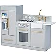 Teamson Kids Little Chef Charlotte Modern Modular Interactive Wooden Play Kitchen with Refrigerator, Stove and Sink in Gray with Gold Accents