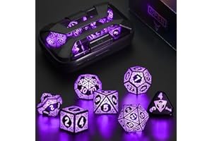 DND Dice Set Rechargeable, ZHOORQI Cool Light up Dice Set for Dungeons and Dragons, Polyhedral LED Dice with Charging Box for