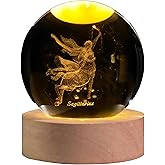 QIANCHANG Sagittarius Constellation Crystal Ball with LED Light Stand, 60mm 3D Laser Etched Glass Sphere Decorative Balls, Zodiac Astrology Birthday Gifts for Women Kids