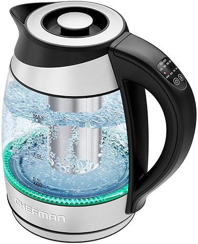 Kitchen & Dining - Chefman Electric Kettle with Temperature Control, 5 Presets LED Indicator Lights, Removable Tea Infuser, Glass Tea Kettle & Hot Water Boiler, 360° Swivel Base, BPA Free, Stainless Steel, 1.8 Liters