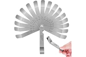 HSLCGF 16 Blades Stainless Steel Feeler Gauge, Metric and Imperial Gap Measuring Tool Width and Thickness Feeler Gage Gauge for Spark Plug, Valve Adjustment Tool, 0.127-0.508mm (0.005IN-0.02)