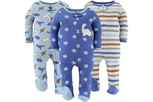 The Peanutshell Baby Boy Sleeper Set for Newborns & Infants 0-9 Months (3-Pack) - Newborn Baby Boy Sleepers - Cobalt Dino