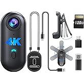 BOBLOV W4 4K Mini Body Camera, Wearable Camera with 360°Rotatable Clip & Magnetic Clip, Thumb Size, 96 Minutes for Recording, Easy to Use for Lecture, Traveling, Pet Walking and Outdoors 128G