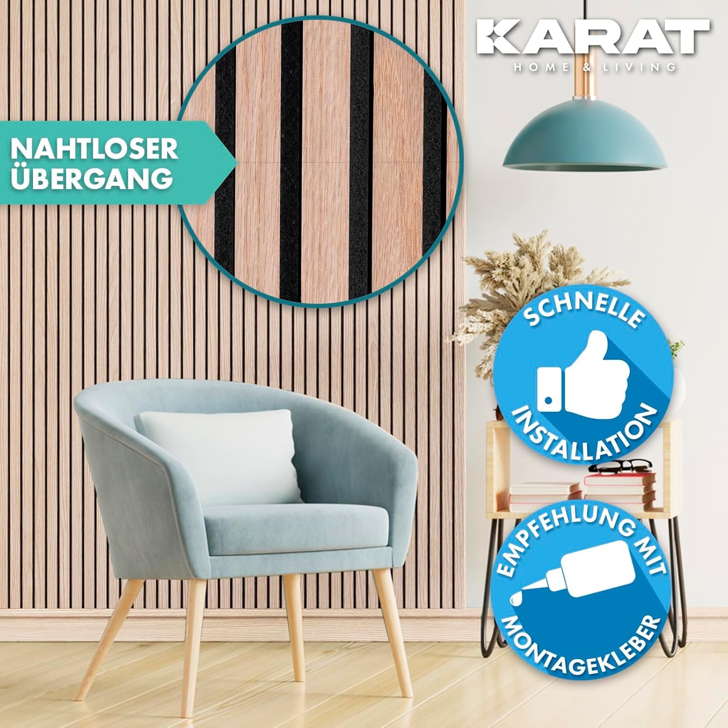 KARAT Akustikpaneele - Wandpaneele mit Echtholzfurnier für eine angenehme Raumakustik - Lamellenwand Holz und Filz - Wandverkleidung als Schallschutz, Schalldämmung (White Oak, 118 x 60 cm) 7