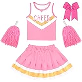CIFITERY Toddler Cheerleader Costume Kids Cheer Outfit, Pink Cheer Uniform for Girls Cheerleading Birthday Gift Halloween