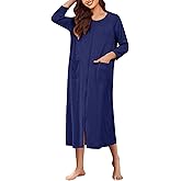 Ekouaer Women Robe Zippered 3/4 Sleeve Knit Bathrobe Soft Full Length Loungewear Robes with Pockets
