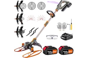 WeGofly 13.5-Inch Cordless String Trimmer & Edger, （2 x 21V 4.0Ah Electric Brush Cutter Battery Powered）, with 2 x Saw Blades, 2 x Metal Blades, 20x Grass Cutting line