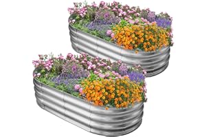 TATAANTY Galvanized Raised Garden Bed for Outdoor: 4X2X1ft Durable Metal Vegetable Plant Container Kit - Oval Planter Box for Gardening Flower Trough （2 Pack）