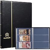 MUDOR Currency Album, 60 Pockets Banknote Collection Book for Bills | PVC and ACID Free, Paper Money Supplies fit Euro,20 Sheets Clear Dollar Bill Holders for Collectors
