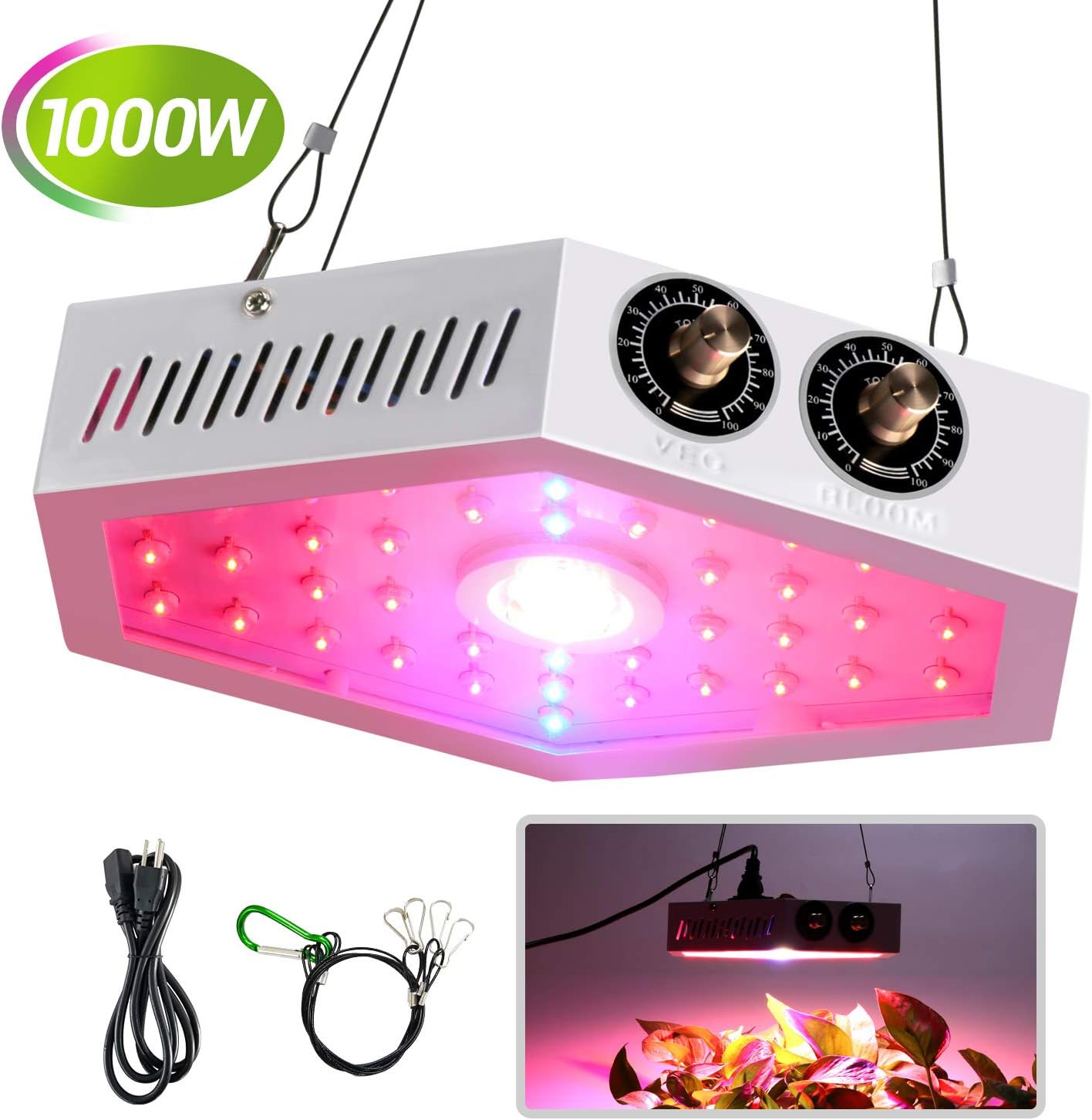 1000W LED Grow Lights Full Spectrum for Indoor Plants Grow Light Lamp Veg+Bloom Light Fixtures, Dual-Konbs Growing Lamp for Hydroponic Vegetable and Flower, Dual-chip(10W) viparspectra