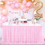 9FT Pink Tulle Table Skirt 2 Layer Tutu Table