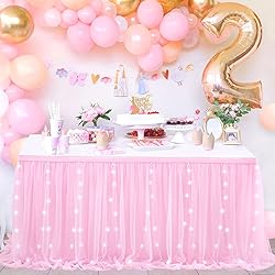 9FT Pink Tulle Table Skirt 2 Layer Tutu Table