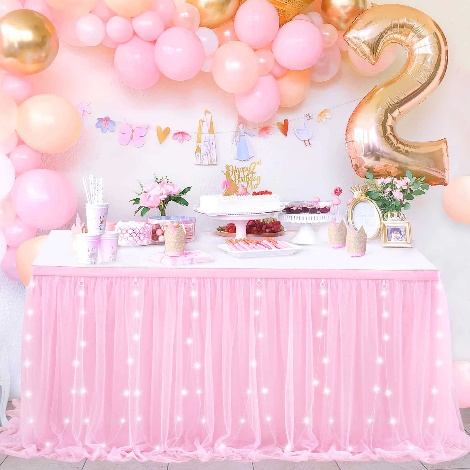 9FT Pink Tulle Table Skirt 2 Layer Tutu Table