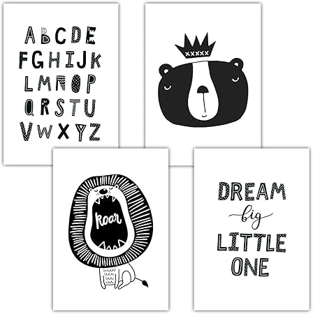 Frechdax 4er Set Kinderzimmer Babyzimmer Poster Bilder Din A4 Madchen Junge Deko Dekoration Kinderzimmer Waldtiere Safari Skandinavisch 4er Set Alphabet Lowe Dream Big Amazon De Kuche Haushalt