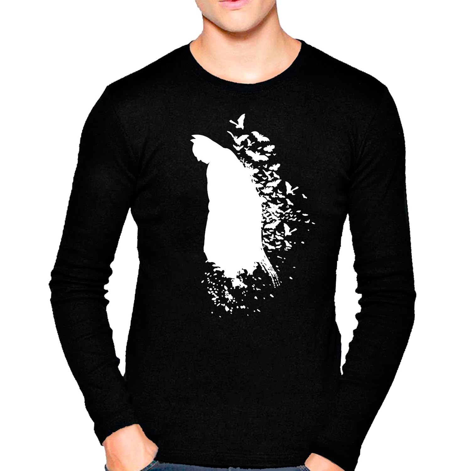 t shirt - full sleeve round neck batman bats design graphics printed 100% cotton t shirt - batman bats design graphics print t shirt - black full hand round
