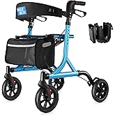 WALK MATE Rollator Walker for Seniors with Cup Holder, Upgraded Thumb Press Button for Height Adjustment, 4 x 8" Wheels Walke