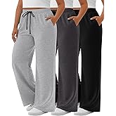 Neer 3 Pack Women's Plus Size Yoga Sweatpants Drawstring Lounge Pants with Pockets Baggy Loose Workout Open Bottom Joggers