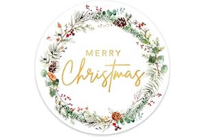 DDLP 120pcs Merry Christmas Stickers for Cards Envelope Seals Gold Foil Large Round Adhesive Holiday Stickers for Invitation Gift Bags Box Sealing Parcel