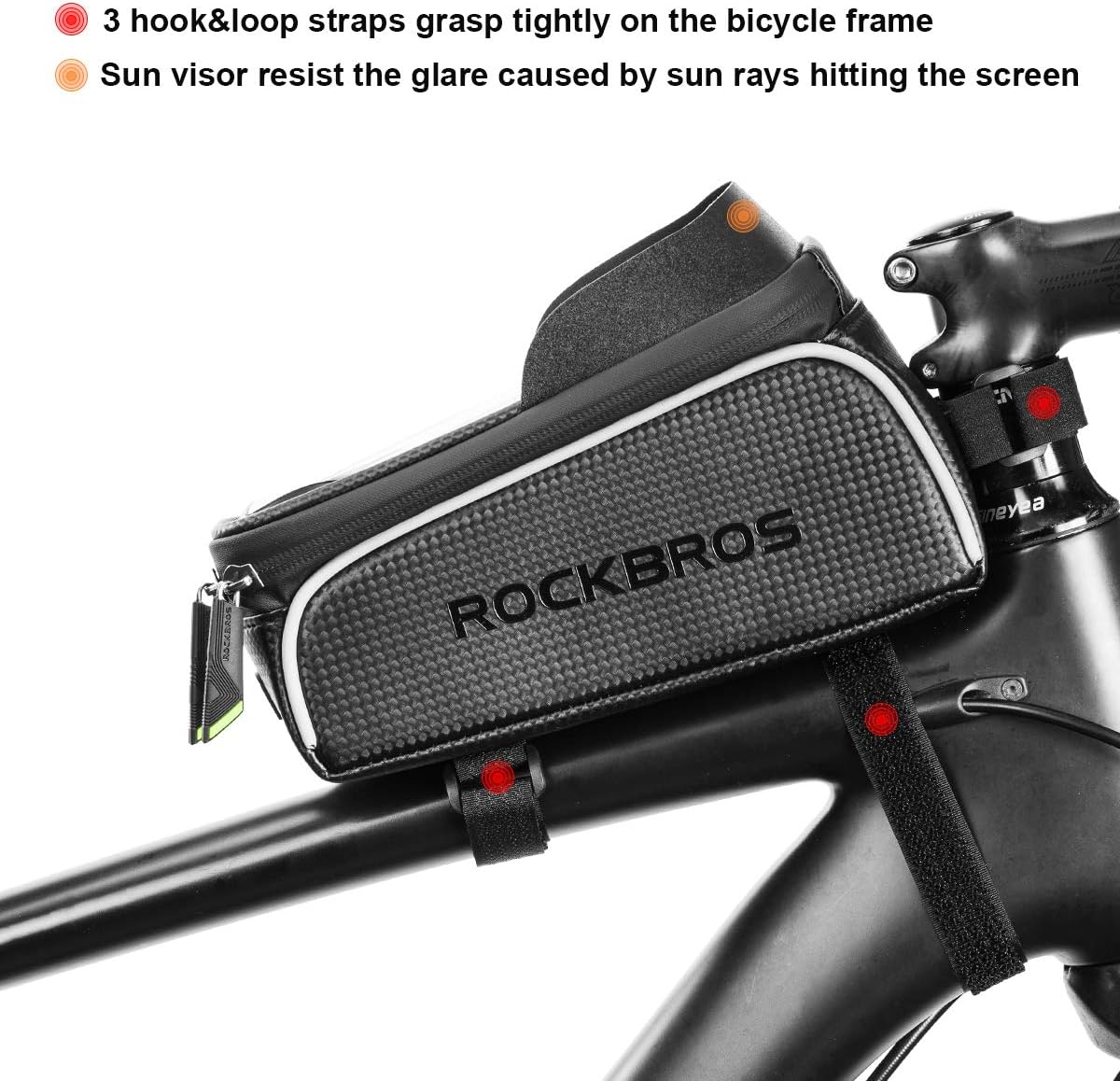 Bike Phone Front Frame Bag Bicycle Bag Waterproof Bike Phone Mount Top Tube Bag Bike Phone Case Holder Accessories Cycling Pouch Compatible with iPhone 11 XS Max XR Fit 6.5”