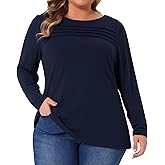 Agnes Orinda Women's Plus Size Long Sleeve t Shirt Tops Crew Neck Front Tucks Detail Casual Blouse Basic Tee Top