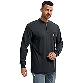 WORKWEYA 6.5oz Flame Resistant Henley Shirt 100% Cotton Lightweight FR Shirts for Men