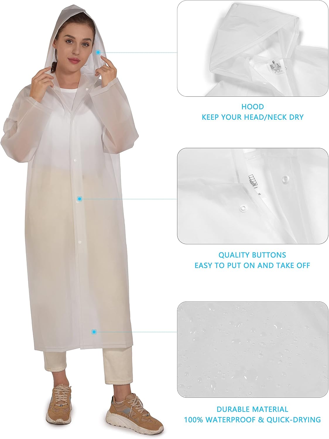 Little Donkey Andy Portable EVA Raincoats for Adults, Reusable Emergency Rain Ponchos with Hood Rain Gear Jacket: Clothing