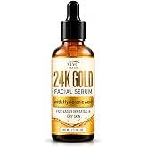 Vivo Per Lei 24K Gold Facial Serum - with Hyaluronic Acid - 1 Fl Oz | Hydrating &amp; Moisturizing - Also Contains Purslane, Centella, Polyglutamic Acid, Vitamin E - Lightweight - Gentle on Skin