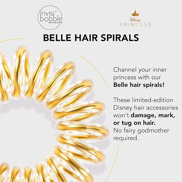 INVISIBOBBLE KIDS SPIRAL HAIR RING – NO-OUCH COIL HAIR TIES WITH STRONG GRIP, NON-SOAKING, HIGH WEARING COMFORT UPDO TOOL FOR GIRLS TODDLERS AND KIDS (PRINCESS BELLE (5-PACK))