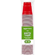 Amazon Basics SMALL 9oz Disposable Plastic Party Cups, Red, 50 Count