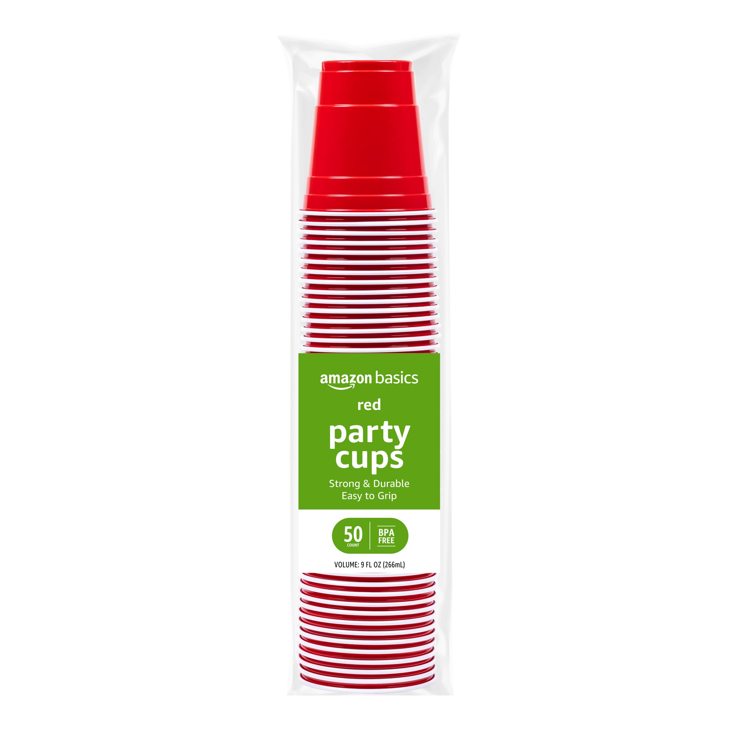 Photo 1 of Amazon Basics Small Disposable Plastic Party Cups, Red, 9oz, 50 Count