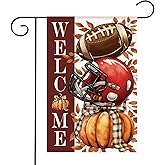 HOMFREEST Fall Football Garden Flag 12x18 Inch Double Sided Burlap Outside Welcome Pumpkin Small Flag Autumn Seasonal Thanksgiving Yard Outdoor Decoration