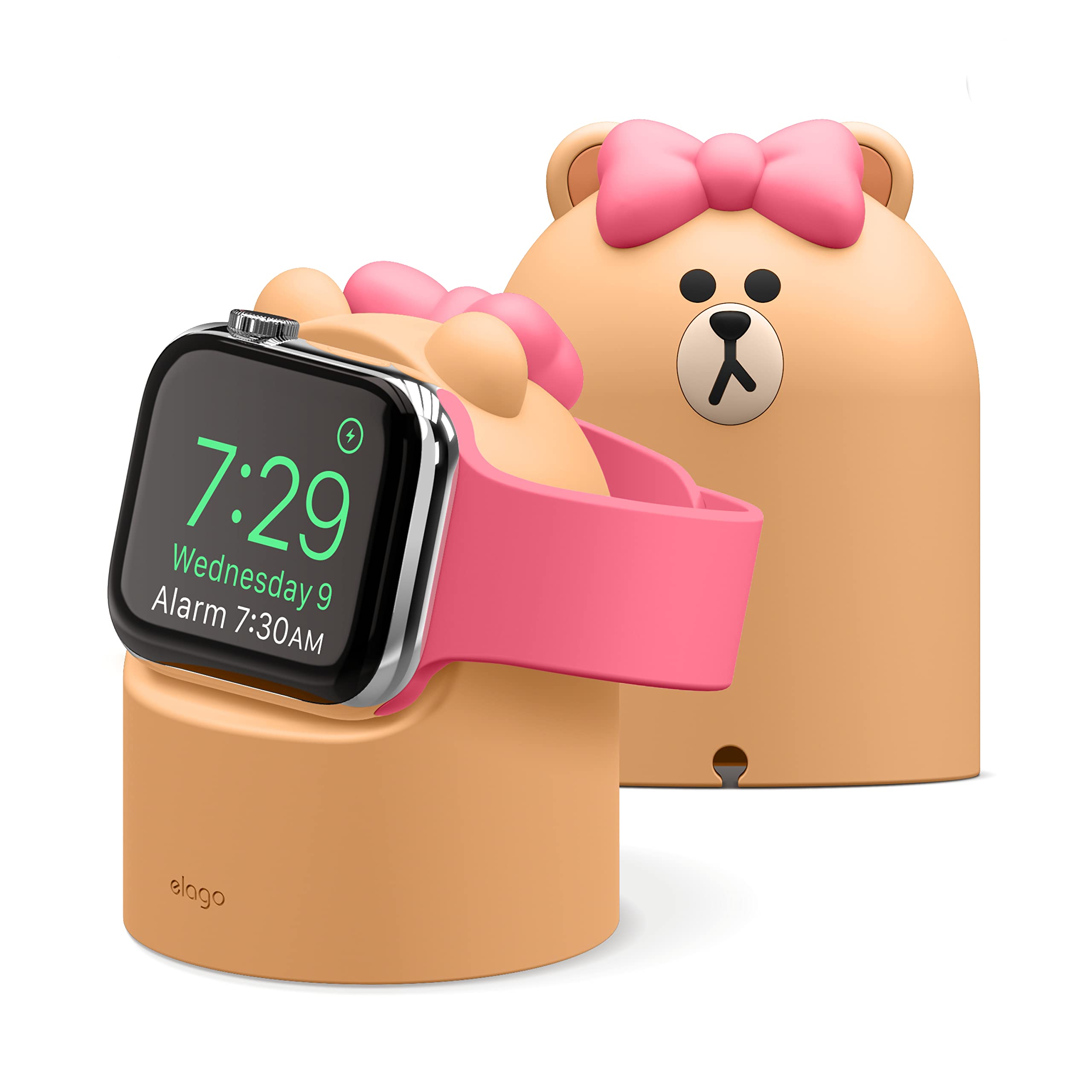 elago | LINE Friends W2 Charger Stand Compatible with All Apple Watch Series Ultra 3&2&1/11/10/9/8//7/6//5/4/3/2/1,SE3/SE2/SE (49mm, 46mm, 45mm, 44mm, 42mm, 41mm, 40mm, 38mm), Nightstand Mode (CHOCO)