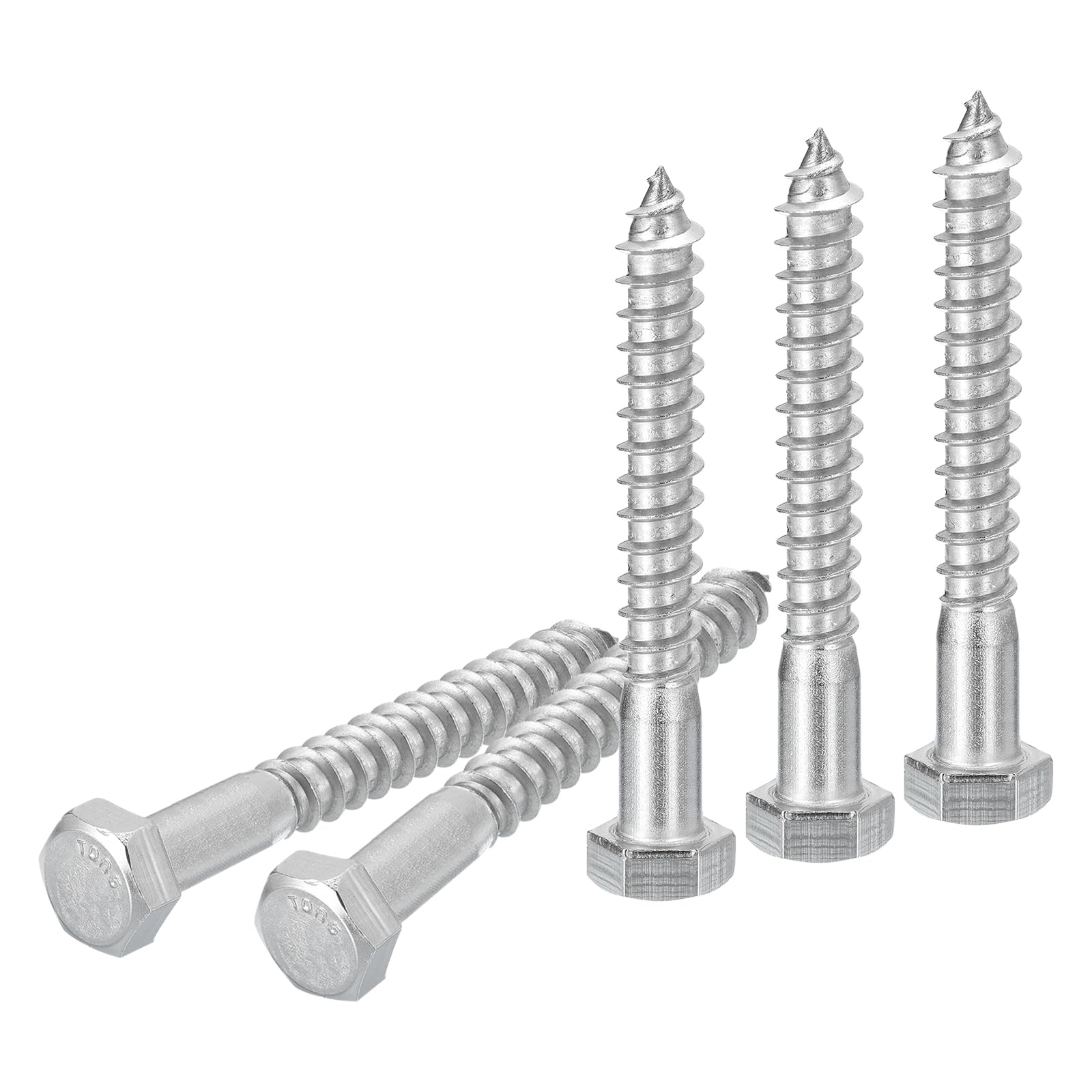 DTGN 3/8" x 3-1/2" Hex Lag Bolts - 5 Pack - for Woodworking, Furniture - 304 Stainless Steel Partial Thread Hexagon Head Lag Screws for Wood - Silver