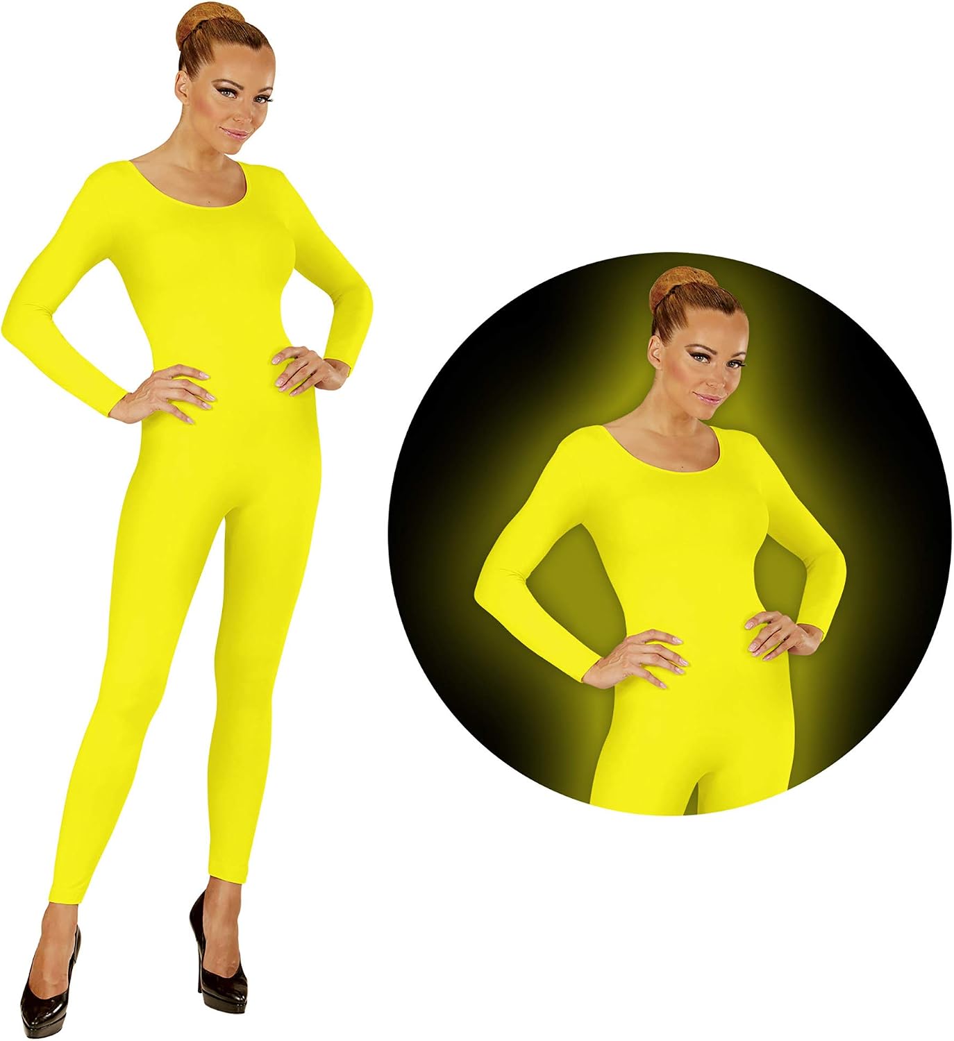 Widmann Womens Ladies Neon Yellow Bodysuit Fairy Fancy Dress Costume 80S Rave Outfit M/L, M-L