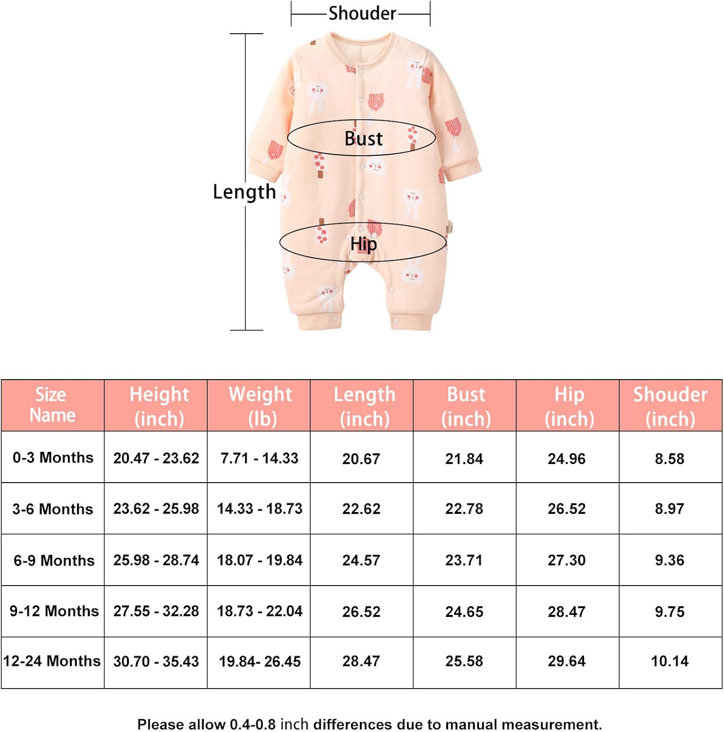 pureborn Unisex Baby Sleepsuit Thick Winter Warm Cotton Robe Snowsuit for Infant Boys Girls 0-24 Months: Clothing