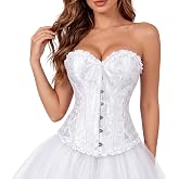 Women's Victorian Overbust Corset Top, Brocade Lace-Up Renaissance Bustier | Victorian corset top with front hooks and adjustable back lacing,available in XXS-7XL for costume styling and themed outfit